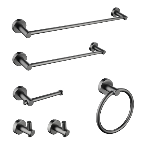 6-Piece Gunmetal Black Aluminum Wall-Mount Bathroom Towel Rack Set