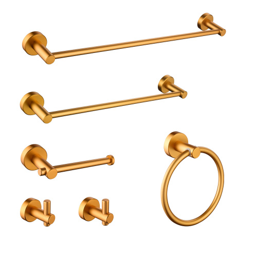 6-Piece Wall-Mounted Bathroom Towel Rack Set, Brushed Gold Aluminum