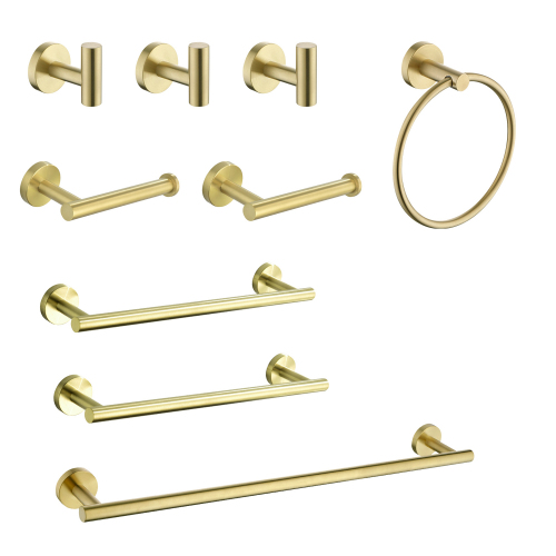9-Piece Brushed Gold Stainless Steel Wall-Mount Towel Rack Set