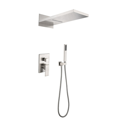 Wall-Mounted Waterfall Rain Shower System in Brushed Nickel Brass