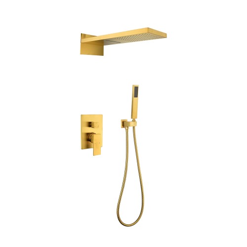Brushed Gold Brass Wall-Mounted Waterfall Rain Shower System