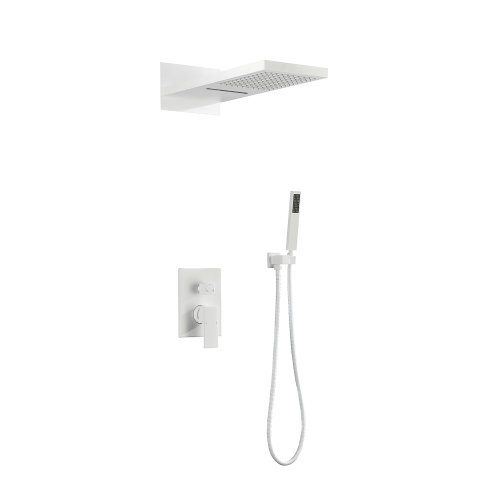 White Brass Wall-Mounted Bathroom Waterfall Rain Shower System