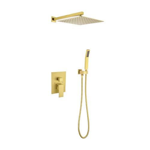 10-Inch Brushed Gold Brass Wall-Mounted Rain Shower Head System