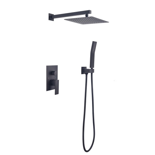 10-Inch Matte Black Brass Wall-Mounted Rain Shower Mixer Set