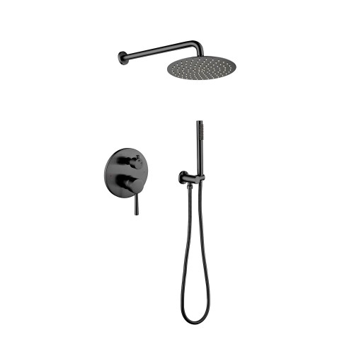 Matte Black Brass Wall-Mounted Rain Shower Head System for Bathroom