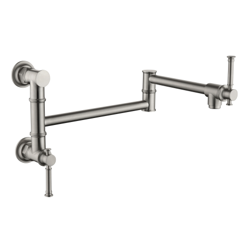 Modern Brass Wall-Mount Pot Filler Faucet in Brushed Nickel