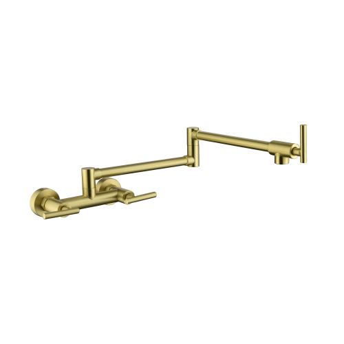 Brushed Gold Brass 3-Handle Hot and Cold Folding Pot Filler Faucet