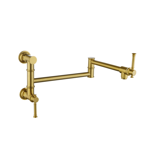 Modern Brushed Gold Brass Wall-Mount Folding Pot Filler Faucet