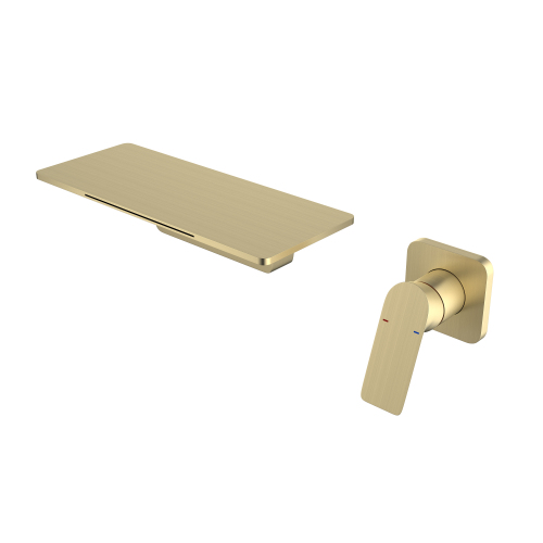 Brushed Gold Waterfall Bathroom Sink Faucet, Brass Construction