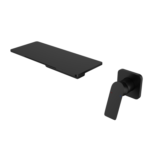 Contemporary Waterfall Bathroom Sink Faucet in Matte Black Brass