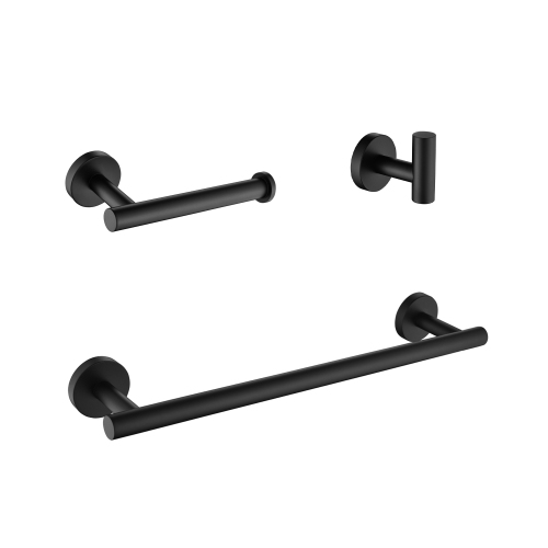 3-Piece Matte Black Stainless Steel Bath Hardware Set with Hooks