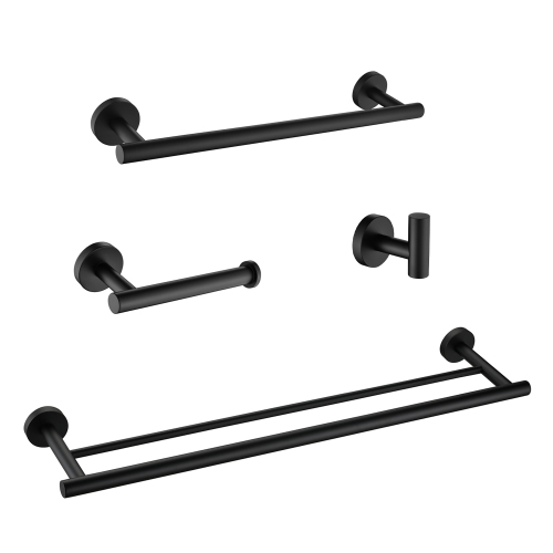 Modern 4-Piece Matte Black Stainless Steel Bathroom Hardware Set
