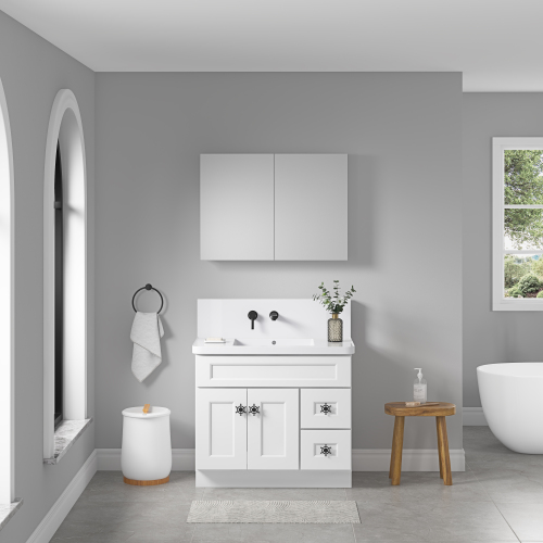 36'' x 26'' White Engineered Wood Beveled Mirror Medicine Cabinet