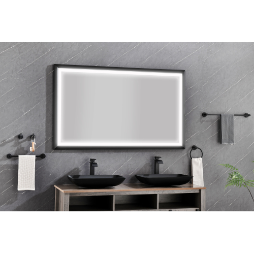 48-Inch Matte Black Aluminum Framed LED Bathroom Vanity Mirror