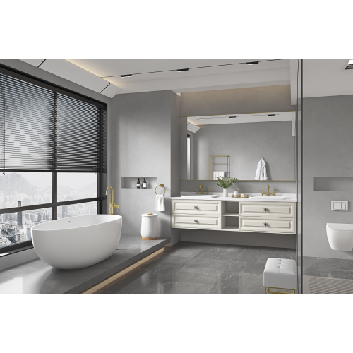 84 x 48-Inch Brushed Gold Aluminum Rectangle Bathroom Mirror
