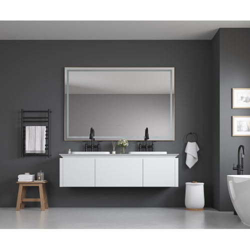 48-Inch Brushed Gold Aluminium & Glass LED Mirror with Dual Lighting