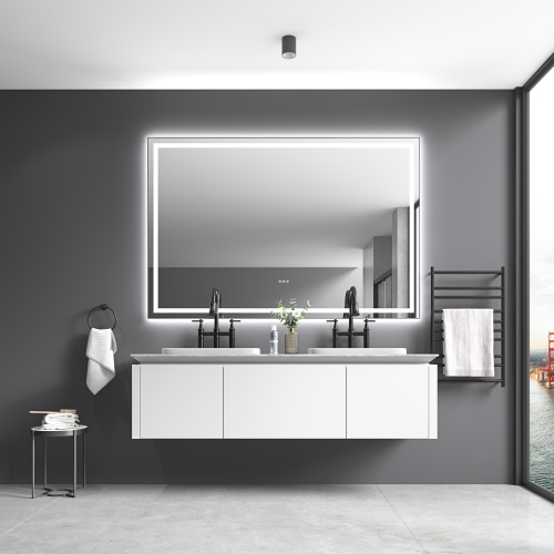 48-Inch Gun Ash Aluminum and Glass LED Bathroom Vanity Mirror