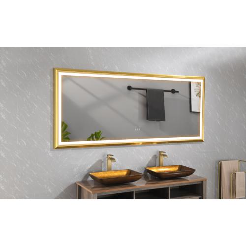 48-Inch Brushed Gold Aluminum LED Anti-Fog Bathroom Mirror