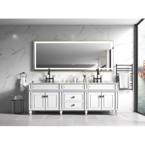 36-Inch Brushed Gold Aluminum LED Vanity Mirror with Anti-Fog