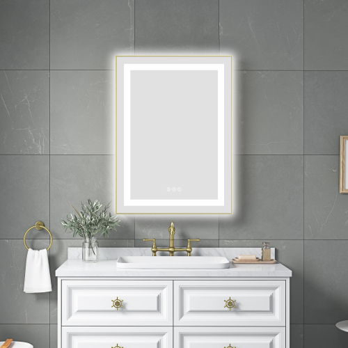 32-Inch Brushed Gold Aluminium LED Lighted Bathroom Vanity Mirror