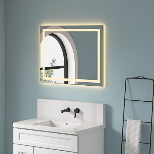 28-Inch Brushed Gold Aluminum LED Bathroom Mirror with Dual Lighting
