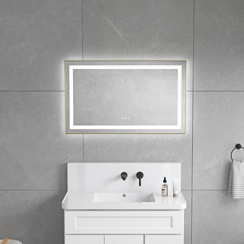 24-Inch Brushed Gold Aluminum LED Bathroom Mirror with Dual Lighting