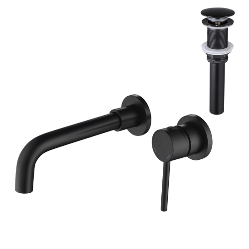 Matte Black Brass & Steel Wall-Mount Faucet with Pop-Up Drain