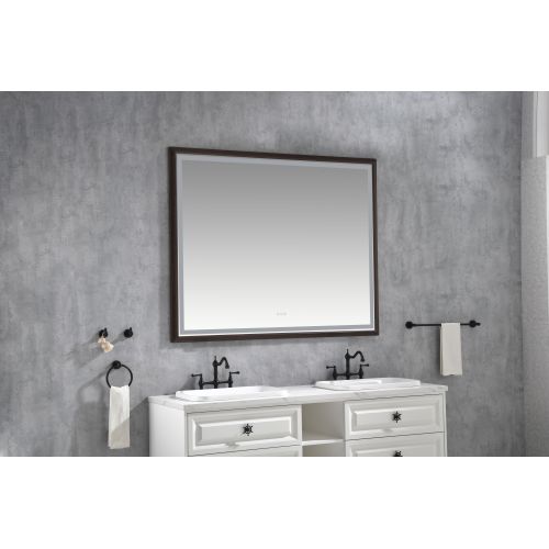 48-Inch Brown Aluminum and Glass LED Bathroom Mirror with Anti-Fog