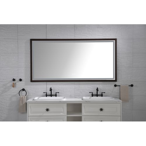 36-Inch Brown LED Bathroom Vanity Mirror, Aluminum Frame, Anti-Fog