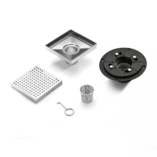 6-Inch ABS and Stainless Steel Grid Shower Drain, Brushed Nickel