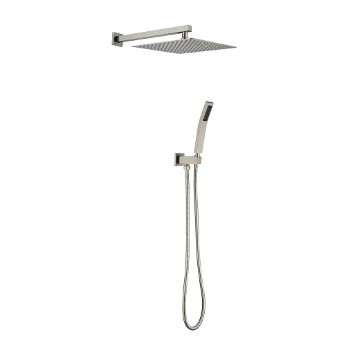 10-Inch Brushed Nickel Stainless Steel Square Rain Shower Head with Handheld
