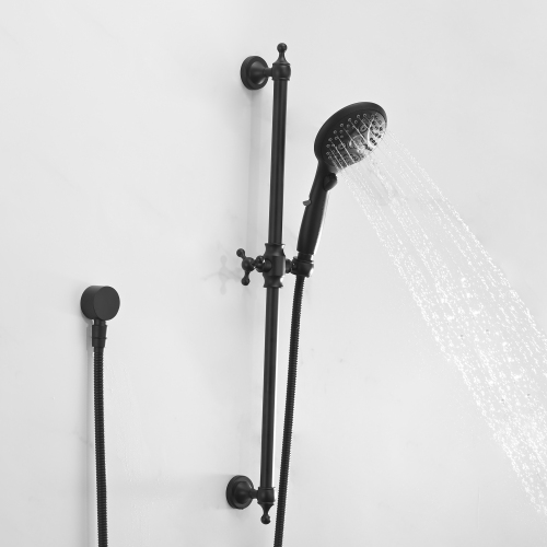 Matte Black Metal 6-Setting Handheld Shower Head with 26.18-Inch Bar
