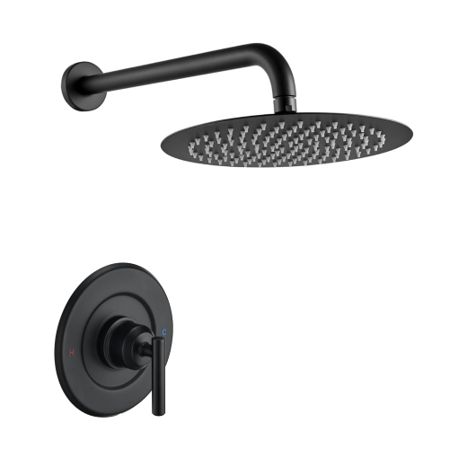 12-Inch Matte Black Brass & Stainless Steel Rainfall Shower Trim Kit