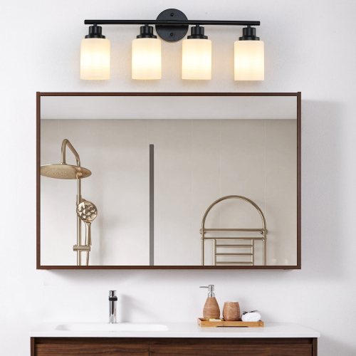 24-Inch 4-Light Black Iron Vanity Sconce with Frosted White Glass