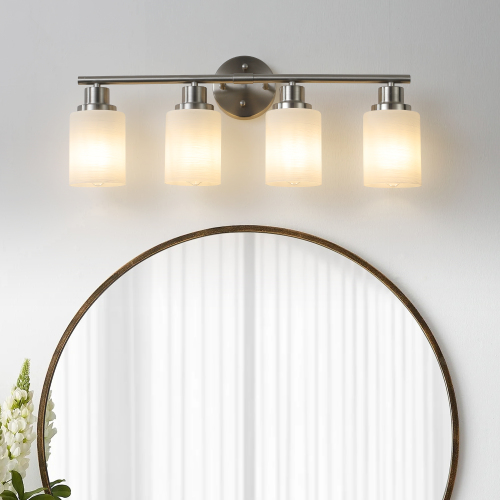 24" 4-Light Chrome Iron Vanity Wall Sconce with Frosted Glass