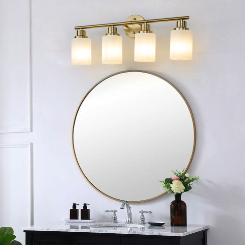 24-Inch Coppery Iron 4-Light Vanity Sconce with Frosted Glass