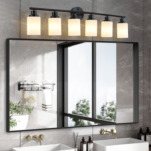 39-Inch Modern 6-Light Black Iron Vanity Wall Sconce, No Bulbs