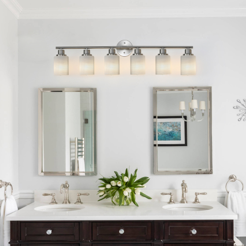 39-Inch Modern 6-Light Iron Vanity Wall Sconce, Chrome Finish