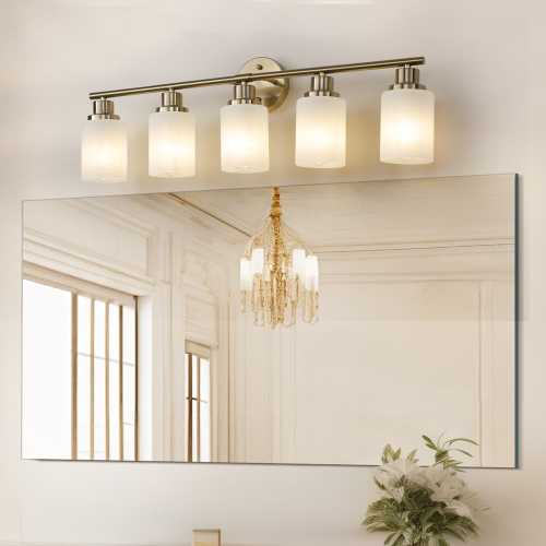 31.5-Inch Coppery Iron 5-Light Vanity Sconce with Frosted Glass