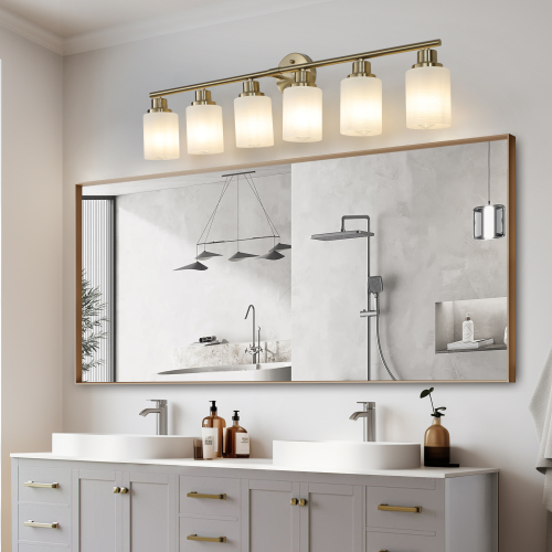 31.5-Inch Modern 6-Light Coppery Iron Vanity Sconce with Frosted Glass