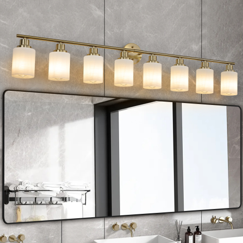 52-Inch Modern 8-Light Coppery Iron Sconce with Frosted Glass