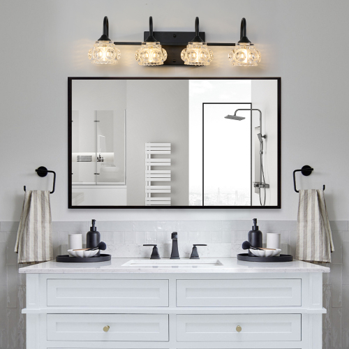 29.1-Inch Black Iron 4-Light Vanity Fixture with Crystal Glass Shades