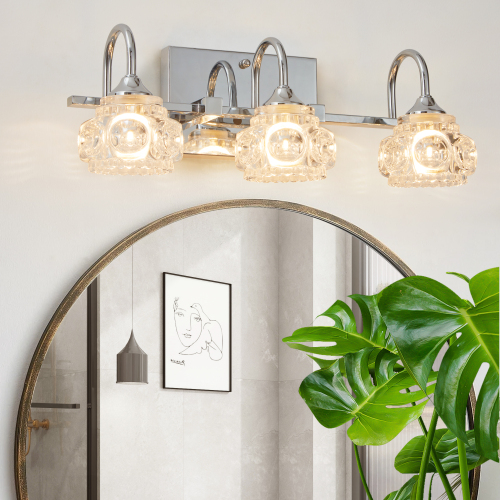 29.1-Inch Chrome Iron 3-Light Vanity Fixture with Clear Glass