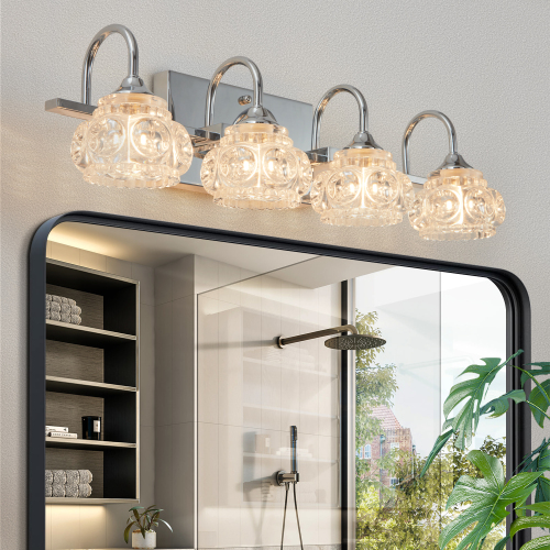 29.1-Inch Chrome Iron 4-Light Vanity Fixture with Glass Shades