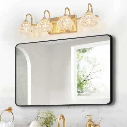 29.1-Inch Gold Iron 4-Light Vanity Wall Sconce with Clear Glass