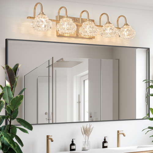 29-Inch Gold Iron 5-Light Vanity Sconce with Clear Glass Shade