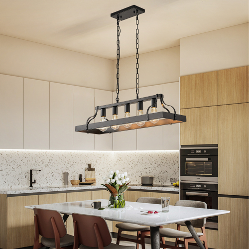 34-Inch Matte Black Iron 5-Light Farmhouse Linear Chandelier