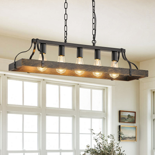 34-Inch Black and Gold Iron 5-Light Vintage Pendant Chandelier
