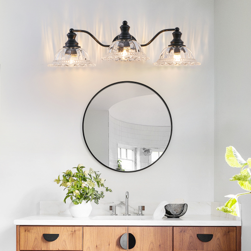 24-Inch Black Iron 3-Light Vintage Bathroom Vanity Wall Sconce Fixture