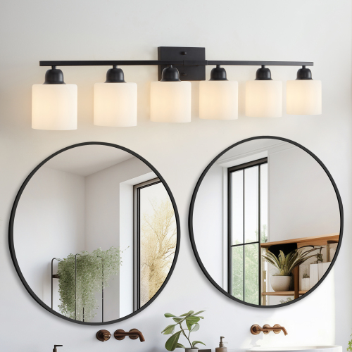 Modern 6-Light Black Iron Bathroom Vanity Lighting Fixture